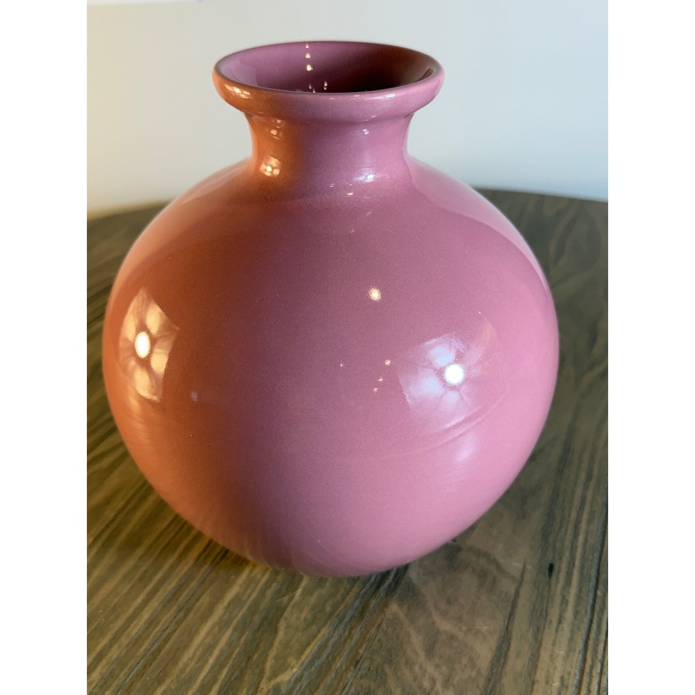 Vintage 1992 Royal Haeger Potteries Round Bulbous Vase Pink Mauve Ceramic 9" USA